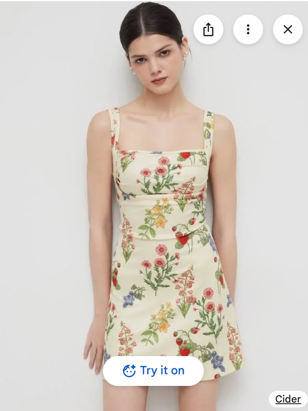 NWT Cider Square Neck Floral & Fruit Graphic Mini Dress Cream Size S